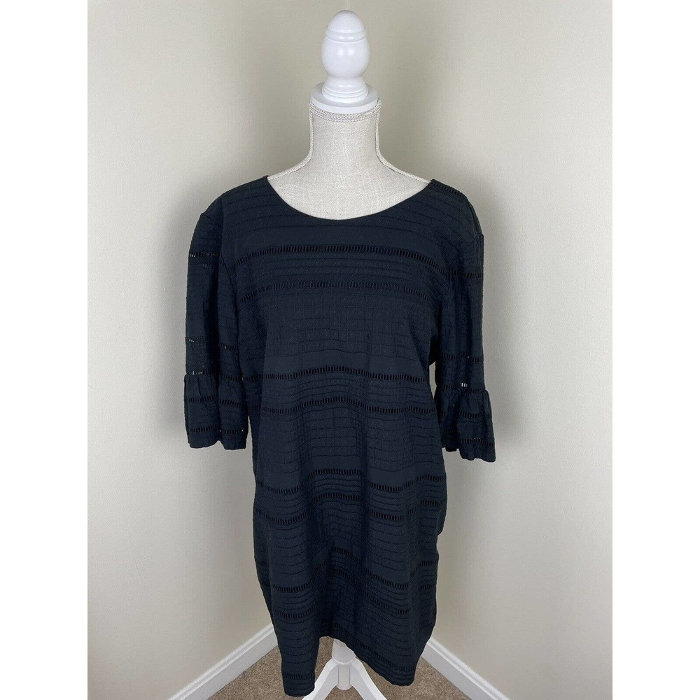 J.Crew Eyelet Flutter Sleeve Cotton Shift Dress Black, G1269 Size 16 - Picture 1 of 5
